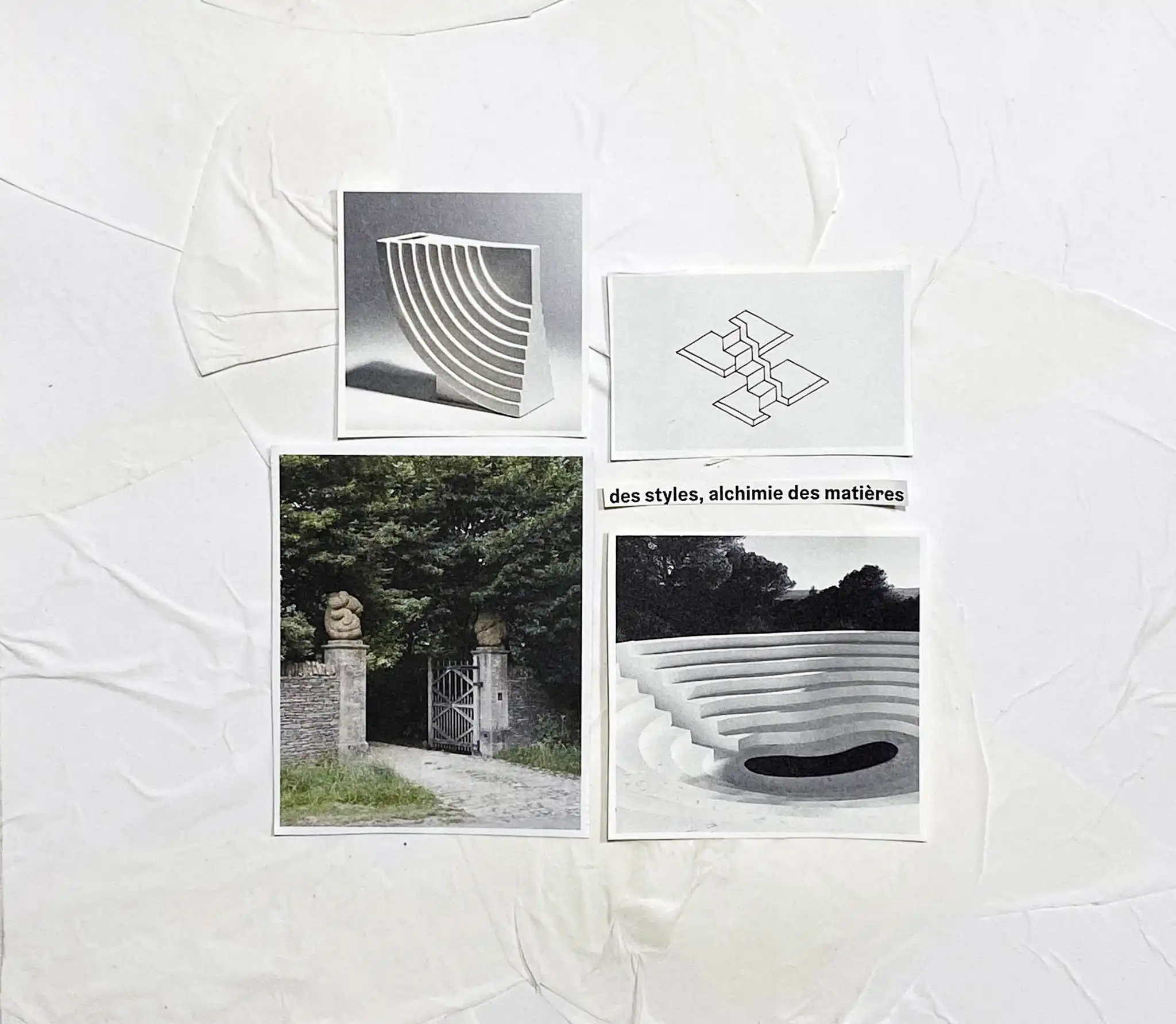 moodboard cartacea analogica con ritagli di riviste su sfondo bianco